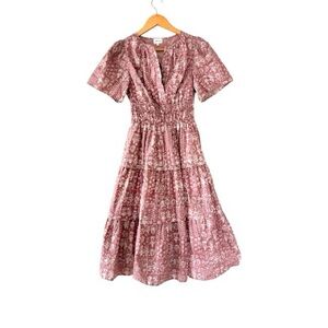 AUREUM Dusty Rose Floral Midi Dress sz XS‎ could fit small